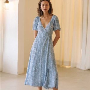 Kivari Flora Wrap MIDI Dress in Blue